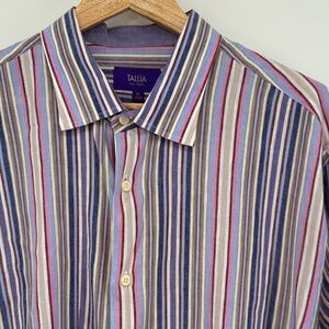 Tallia Multicolor Striped 55%Linen45%Cotton Spring Button-Down Shirt Men's XL